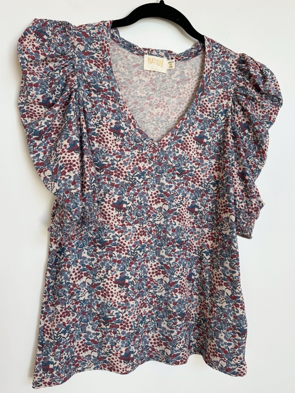 Nation Celine Floral Puff Sleeve Blouse Size Medium